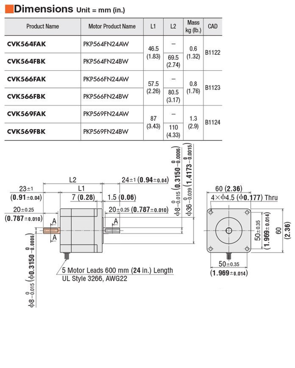 CVK566FAK - Dimensions