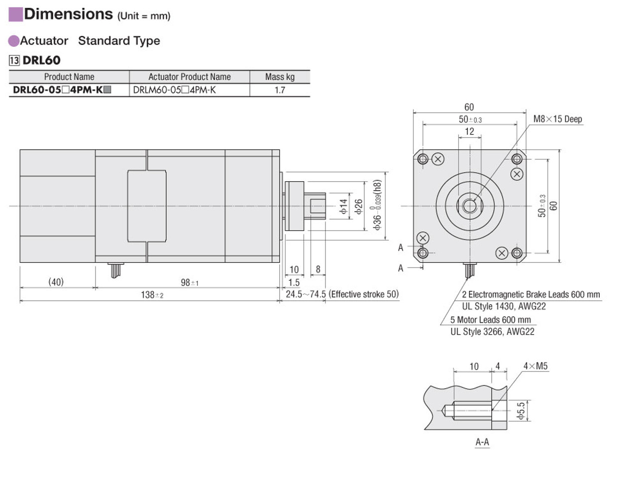 DRL60-05A4PM-KB - Dimensions