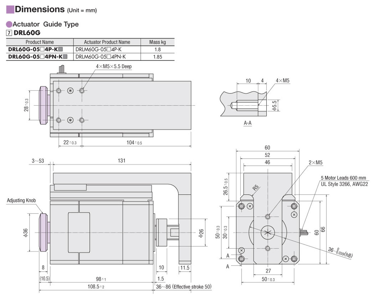 DRLM60G-05A4P-K - Dimensions