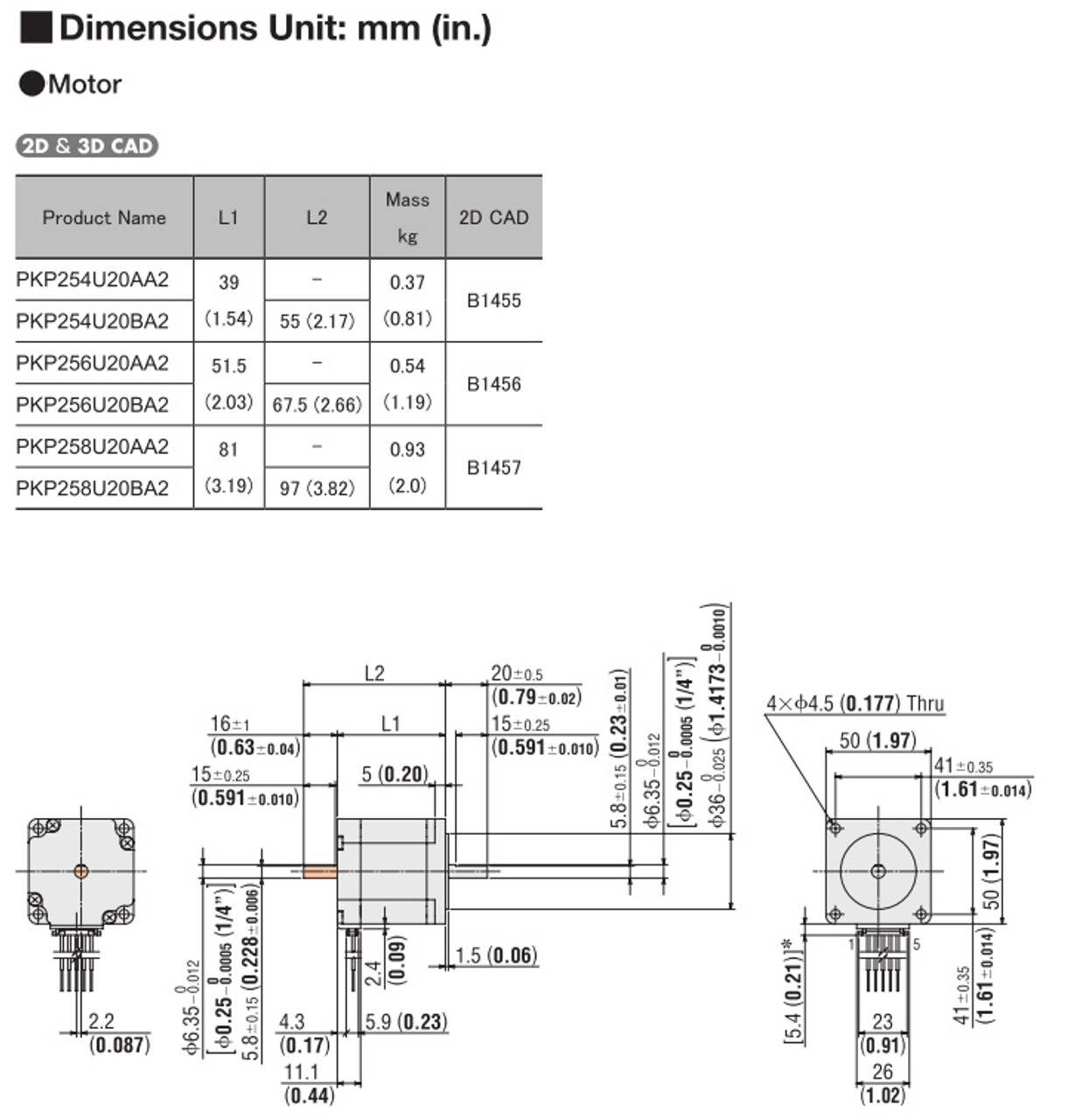 PKP254U20BA2 - Dimensions