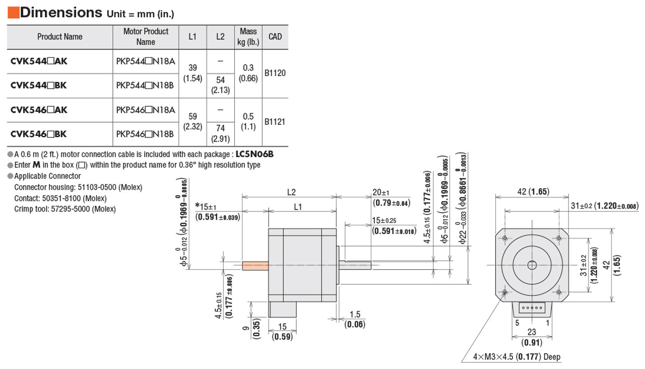 PKP546MN18B - Dimensions