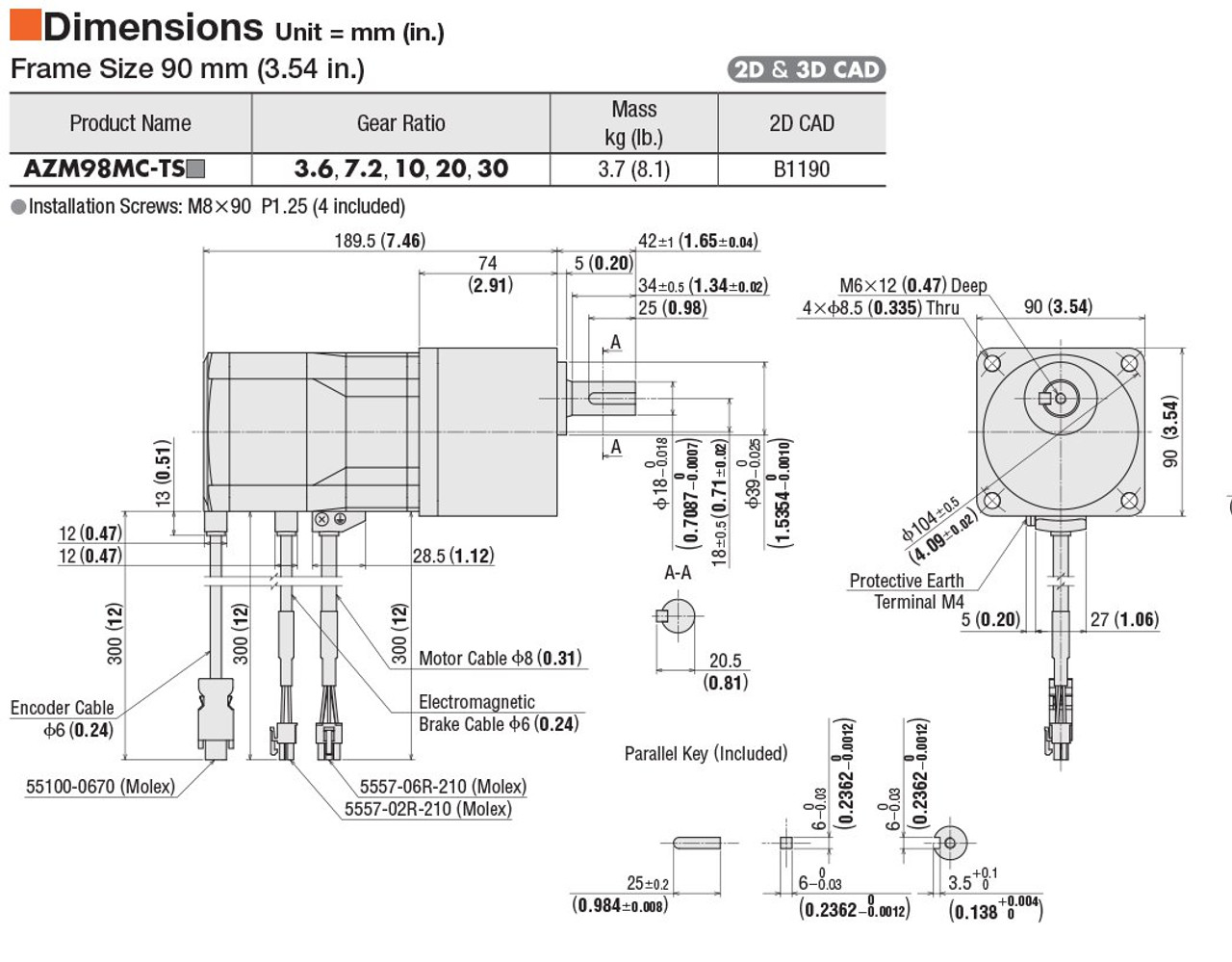 AZM98MC-TS3.6 - Dimensions