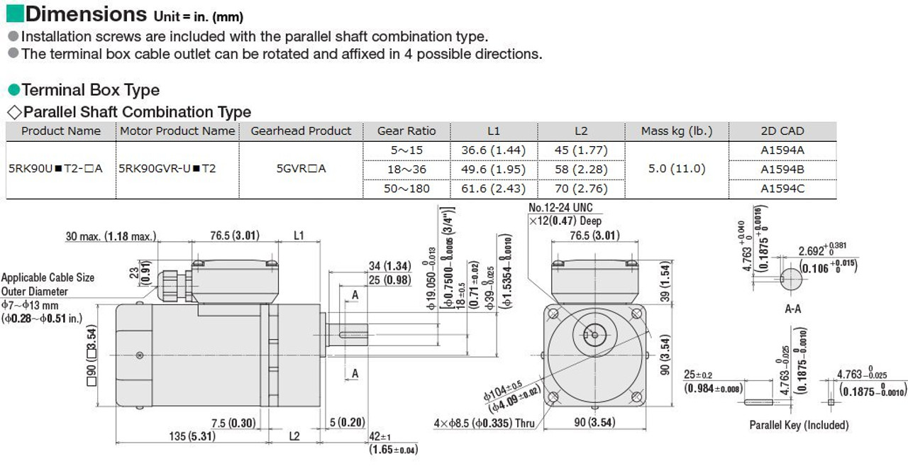 5RK90UAT2-150A - Dimensions