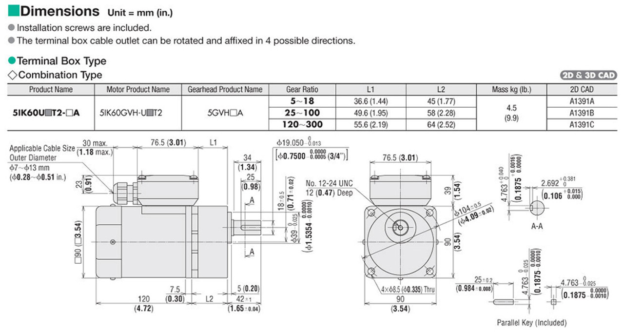 5IK60UAT2-12.5A - Dimensions