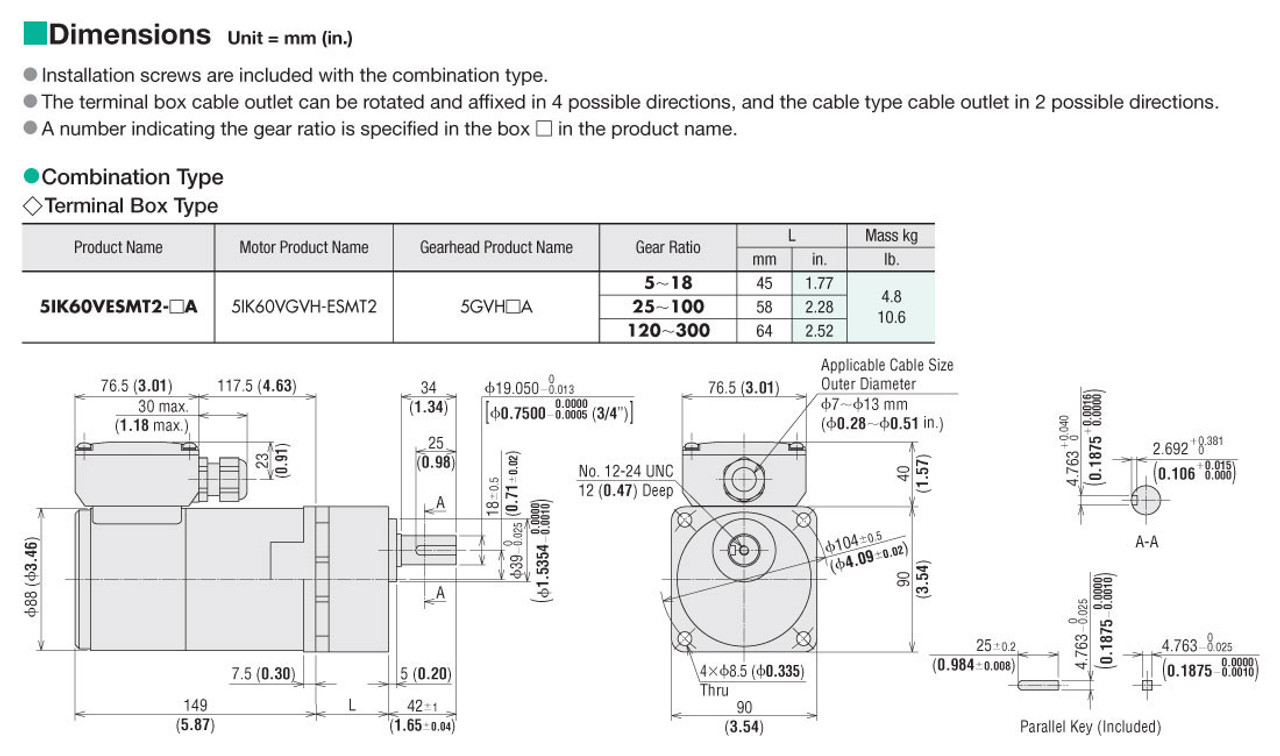 5IK60VESMT2-250A - Dimensions