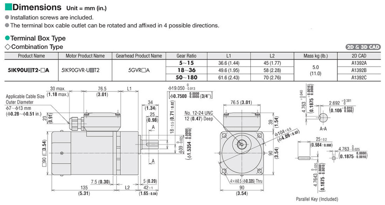 5IK90UCT2-60A - Dimensions