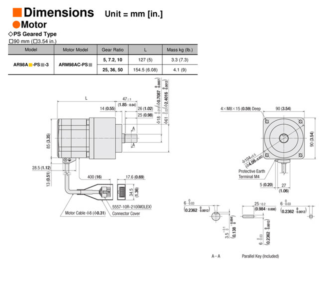 AR98AA-PS36-3 - Dimensions