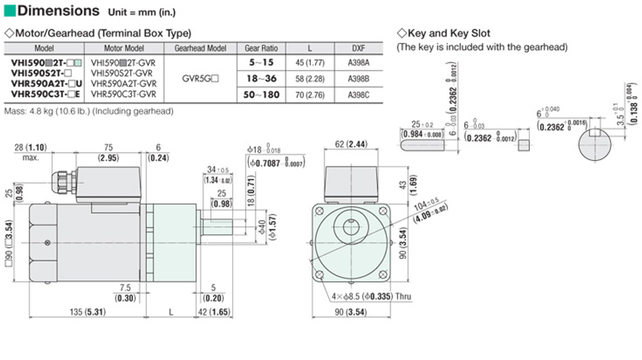 VHI590A2T-GVRU - Dimensions