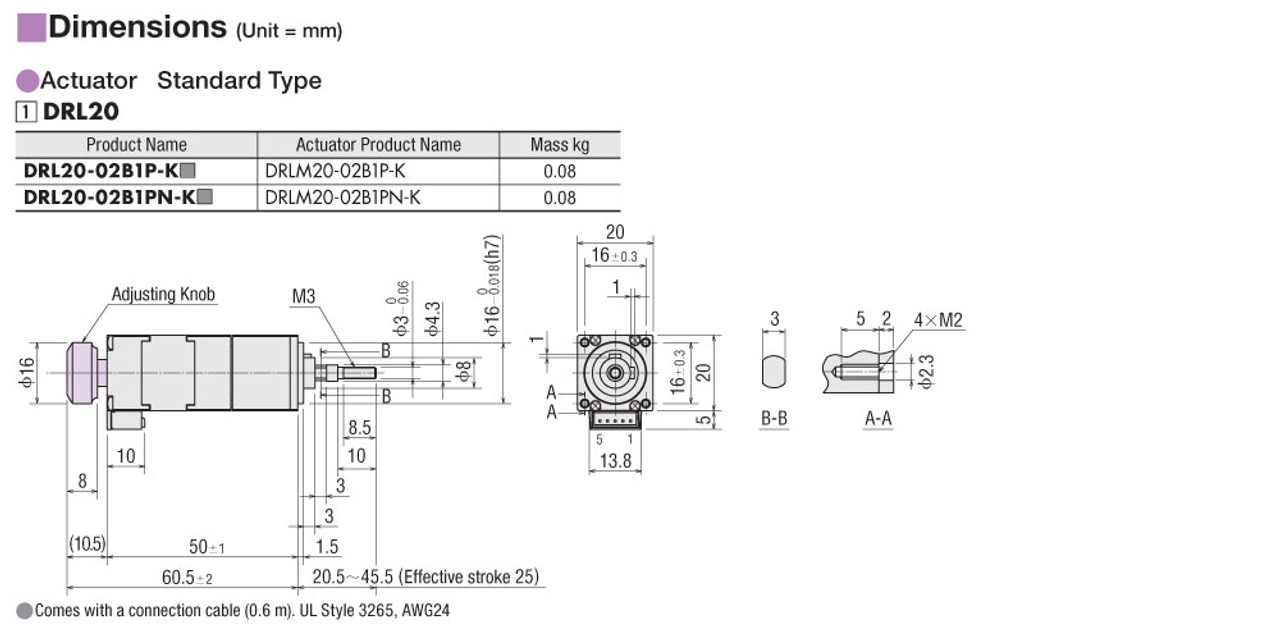 DRL20-02B1P-KB - Dimensions