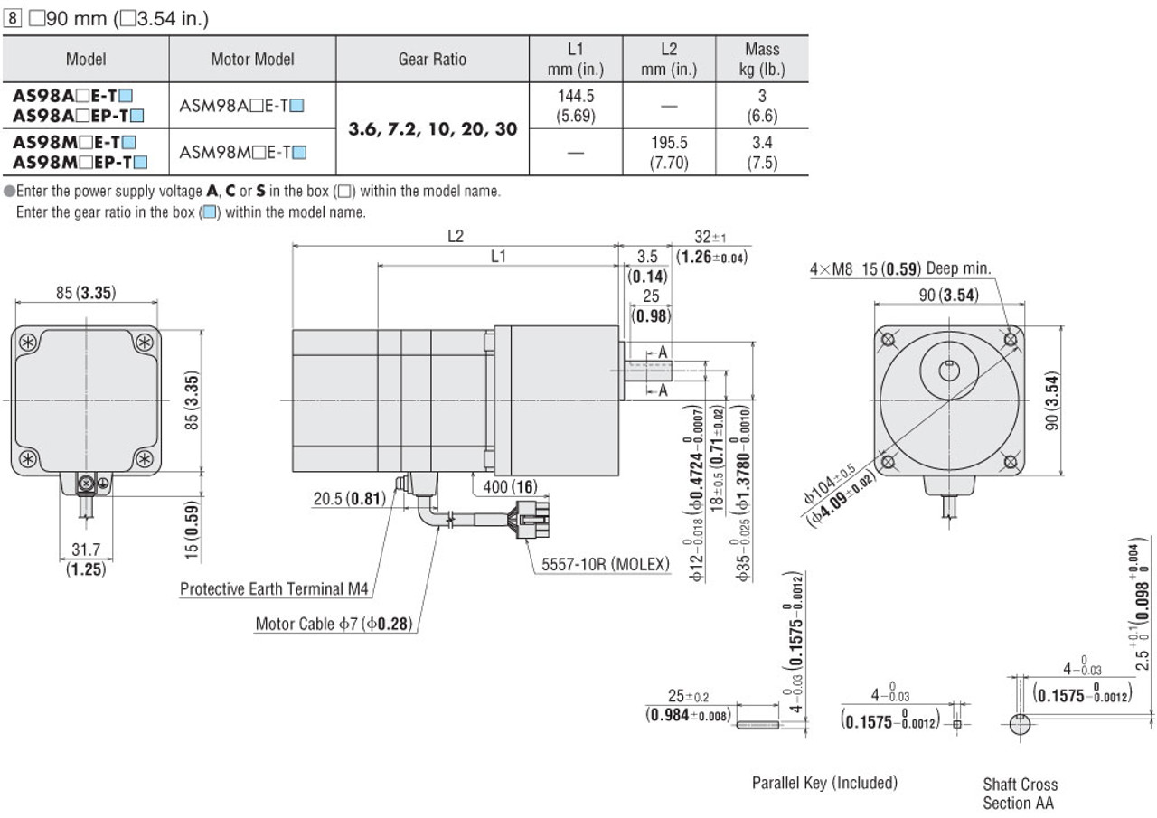 ASM98MCE-T7.2 - Dimensions