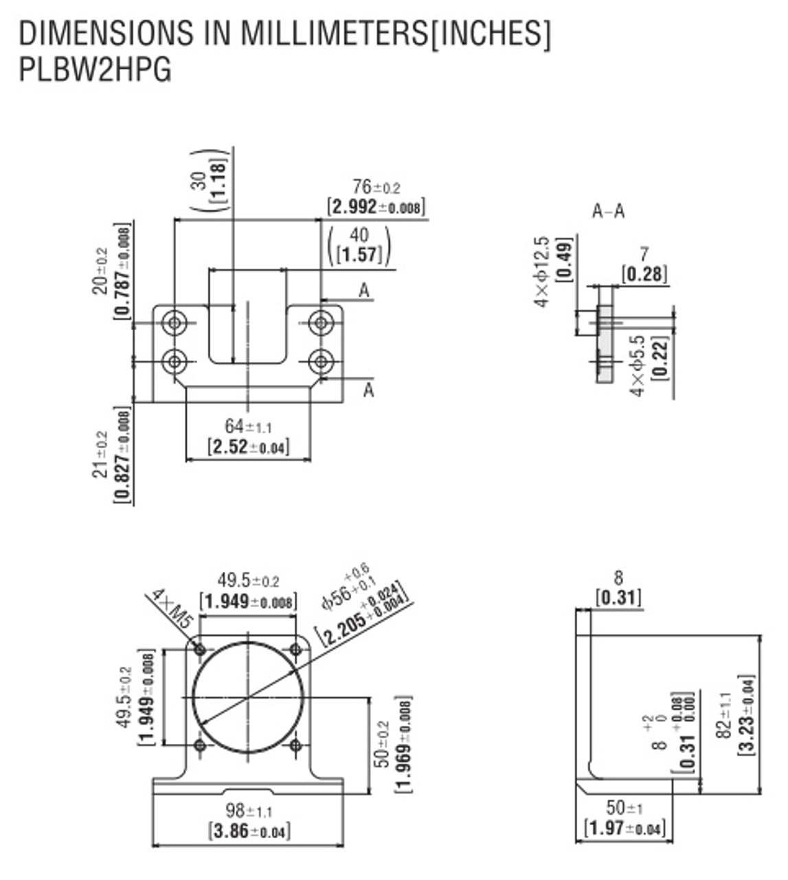 PLBW2HPG - Dimensions