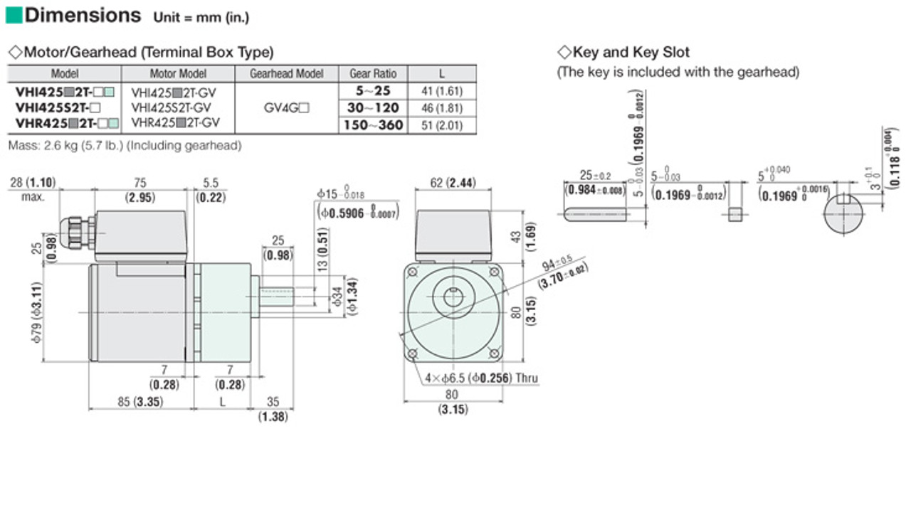 VHI425A2T-GVU - Dimensions