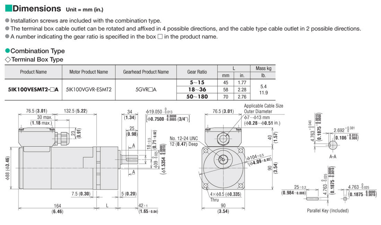 5IK100VESMT2-100A - Dimensions