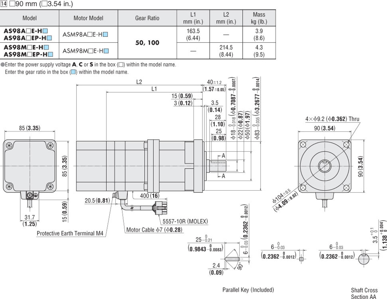 ASM98AAE-H100 - Dimensions