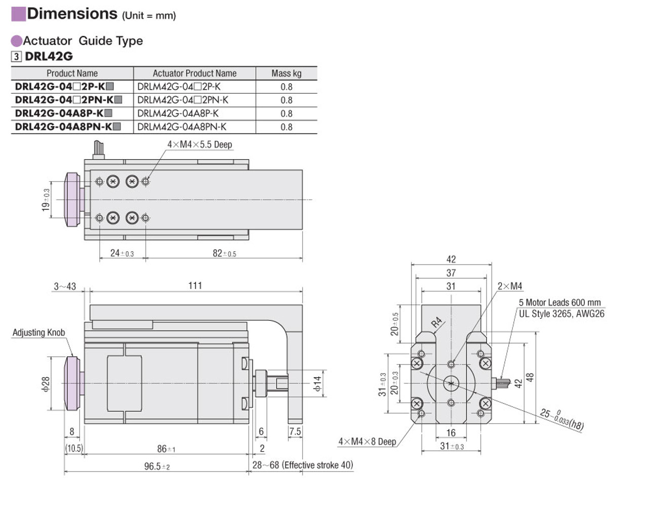 DRL42G-04A8P-KD - Dimensions