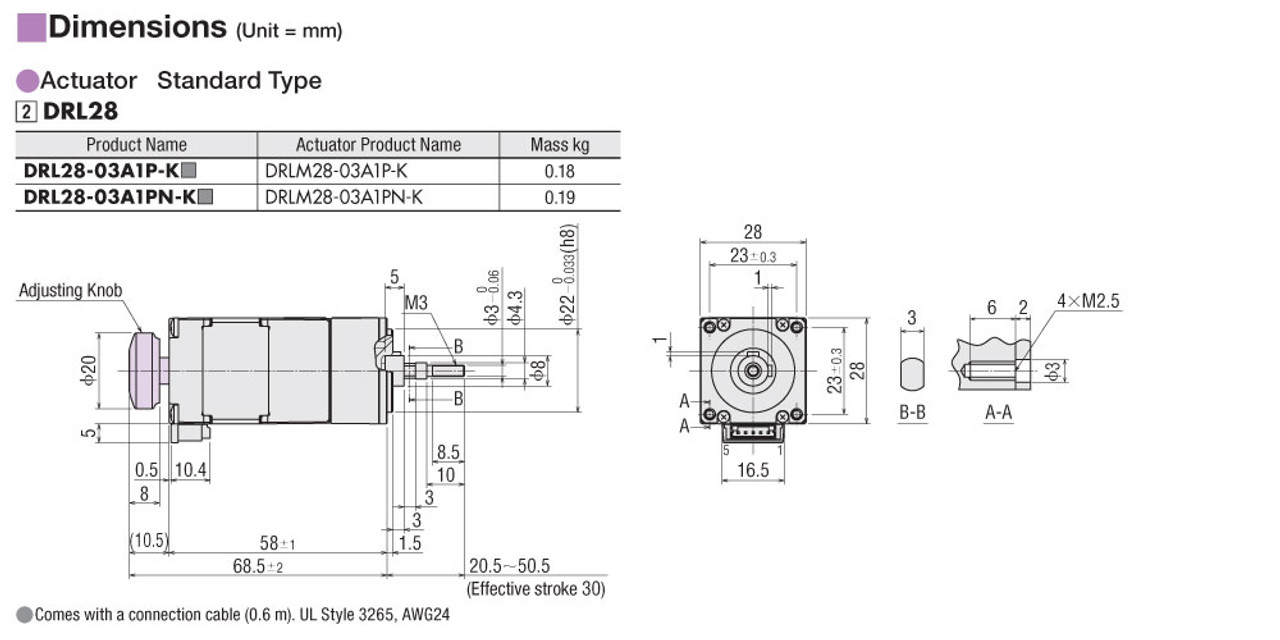 DRL28-03A1P-KB - Dimensions