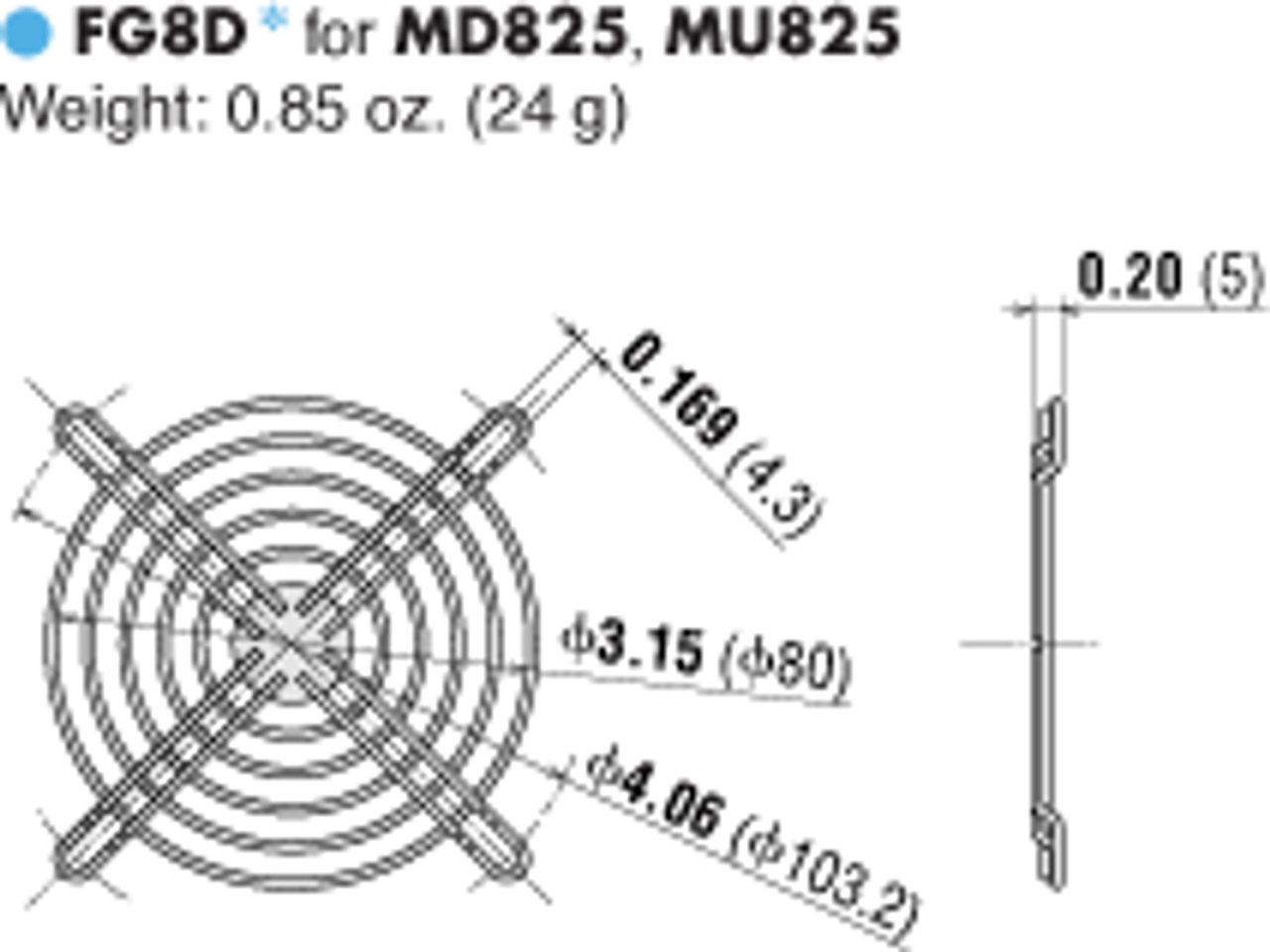 T-MD825BL-12-G - Dimensions