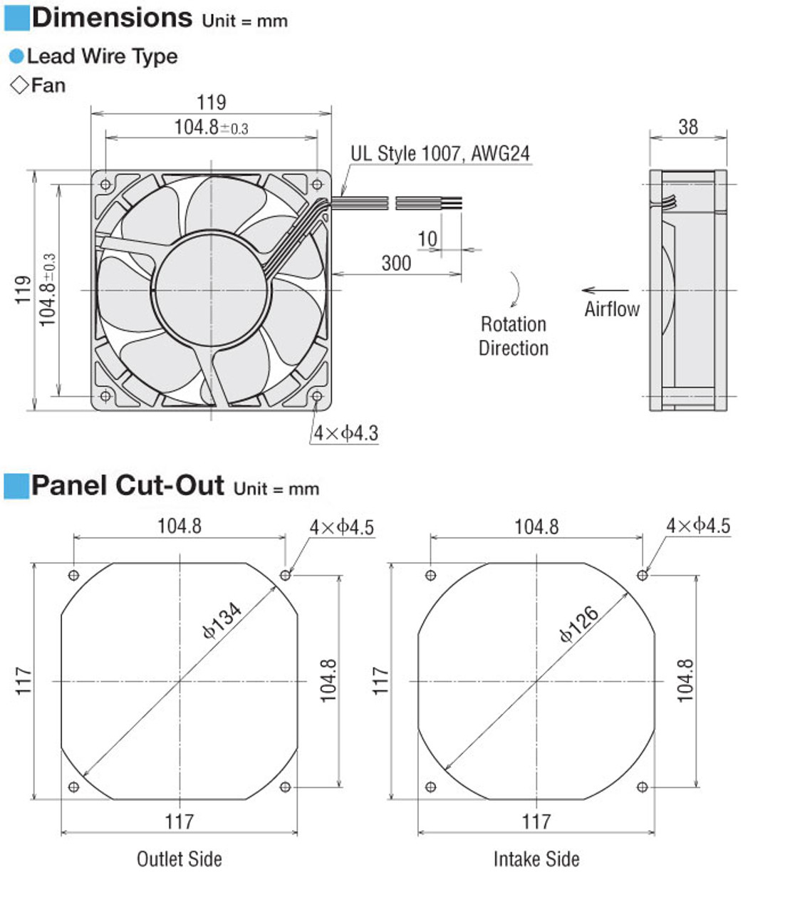 T-MDP1238-24L-G - Dimensions