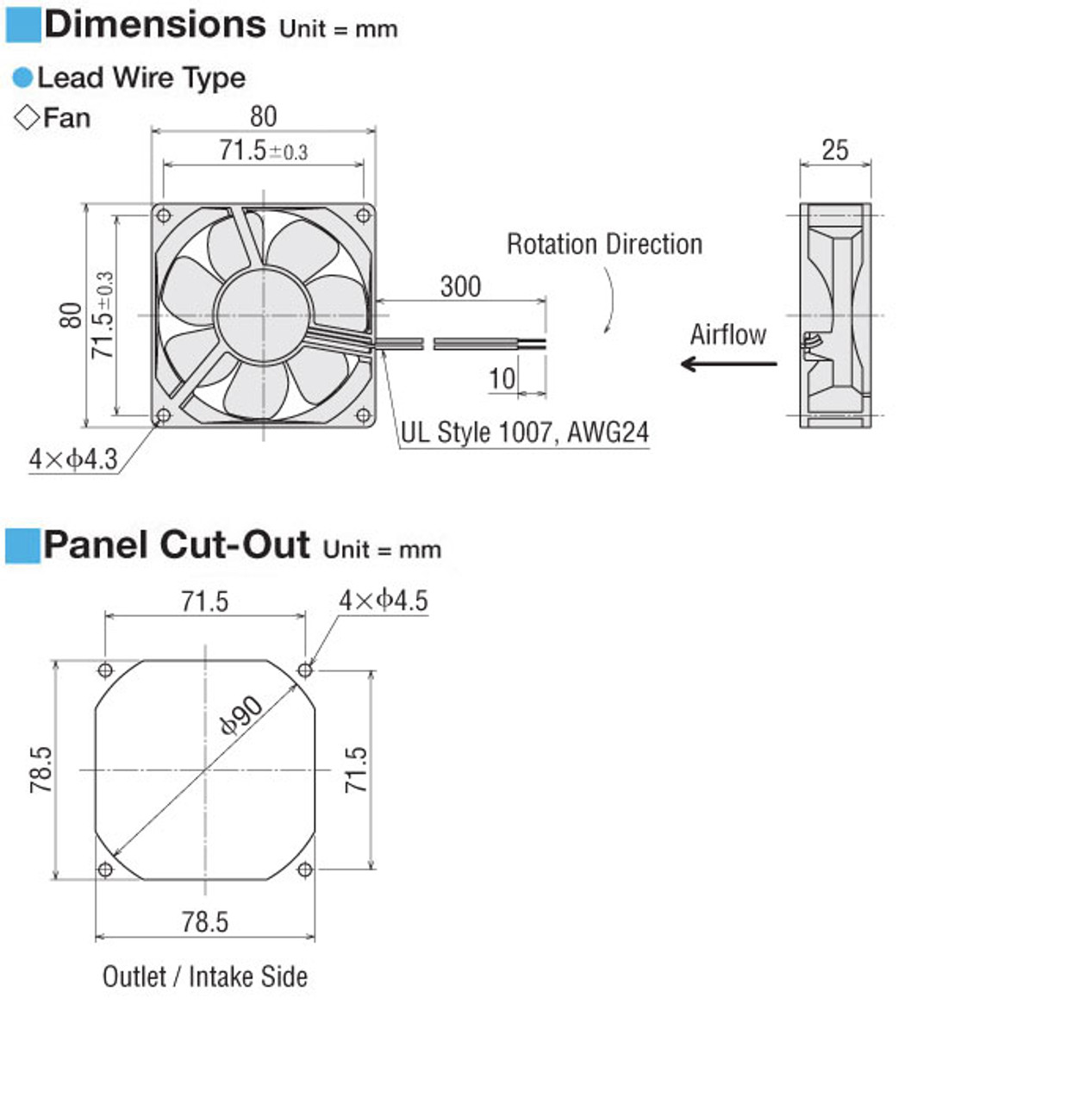 T-MDP825-24L-G - Dimensions