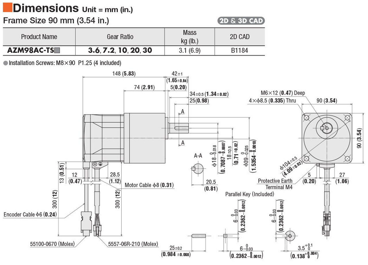 AZM98AC-TS10 - Dimensions