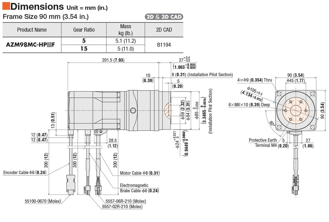 AZM98MC-HP15F - Dimensions