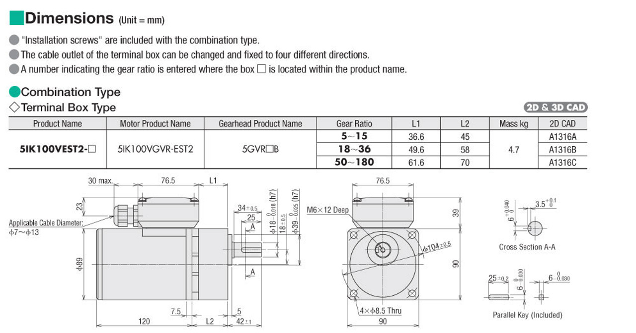 5IK100VEST2-7.5 - Dimensions