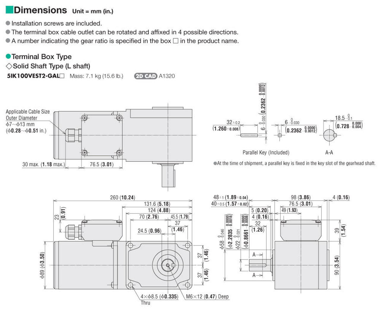 5IK100VEST2-GAL7.5 - Dimensions