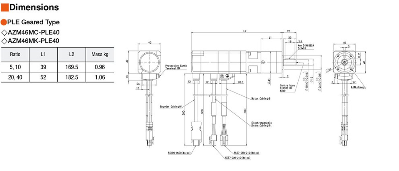 AZM46M0K / PLE40-20C / P00024 - Dimensions