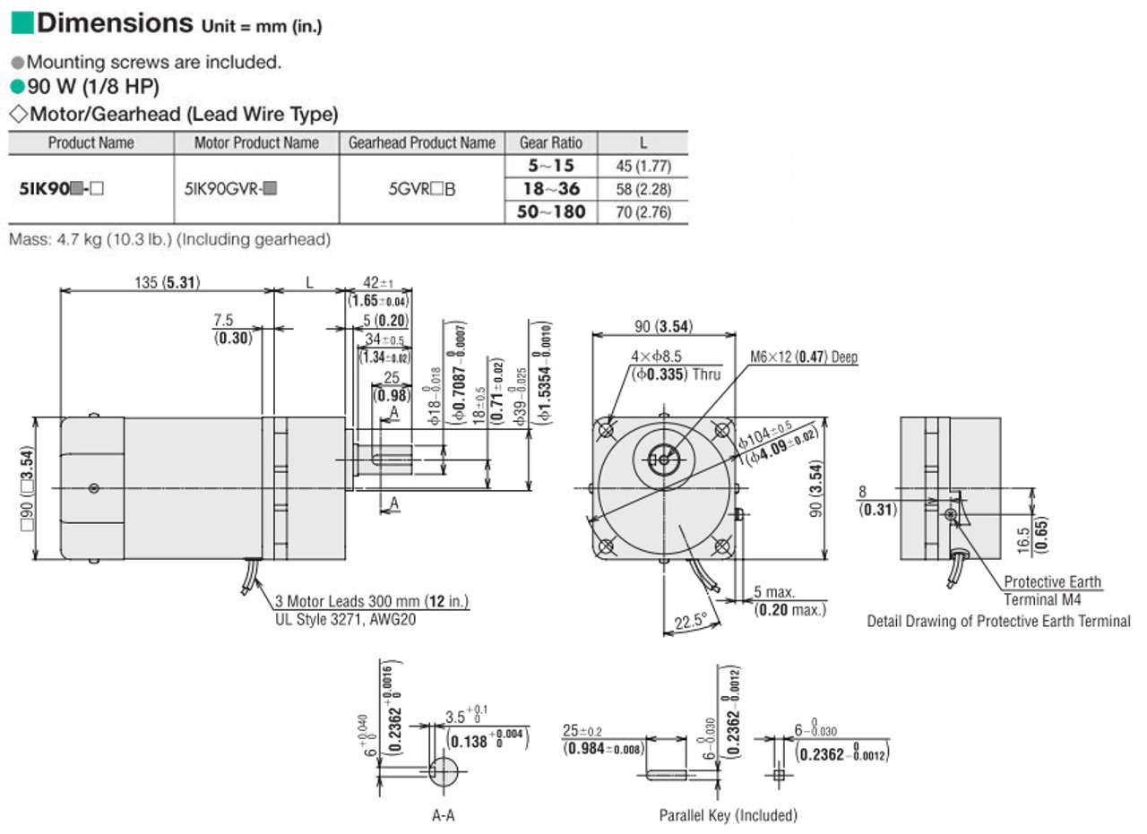 5IK90UA-120 - Dimensions