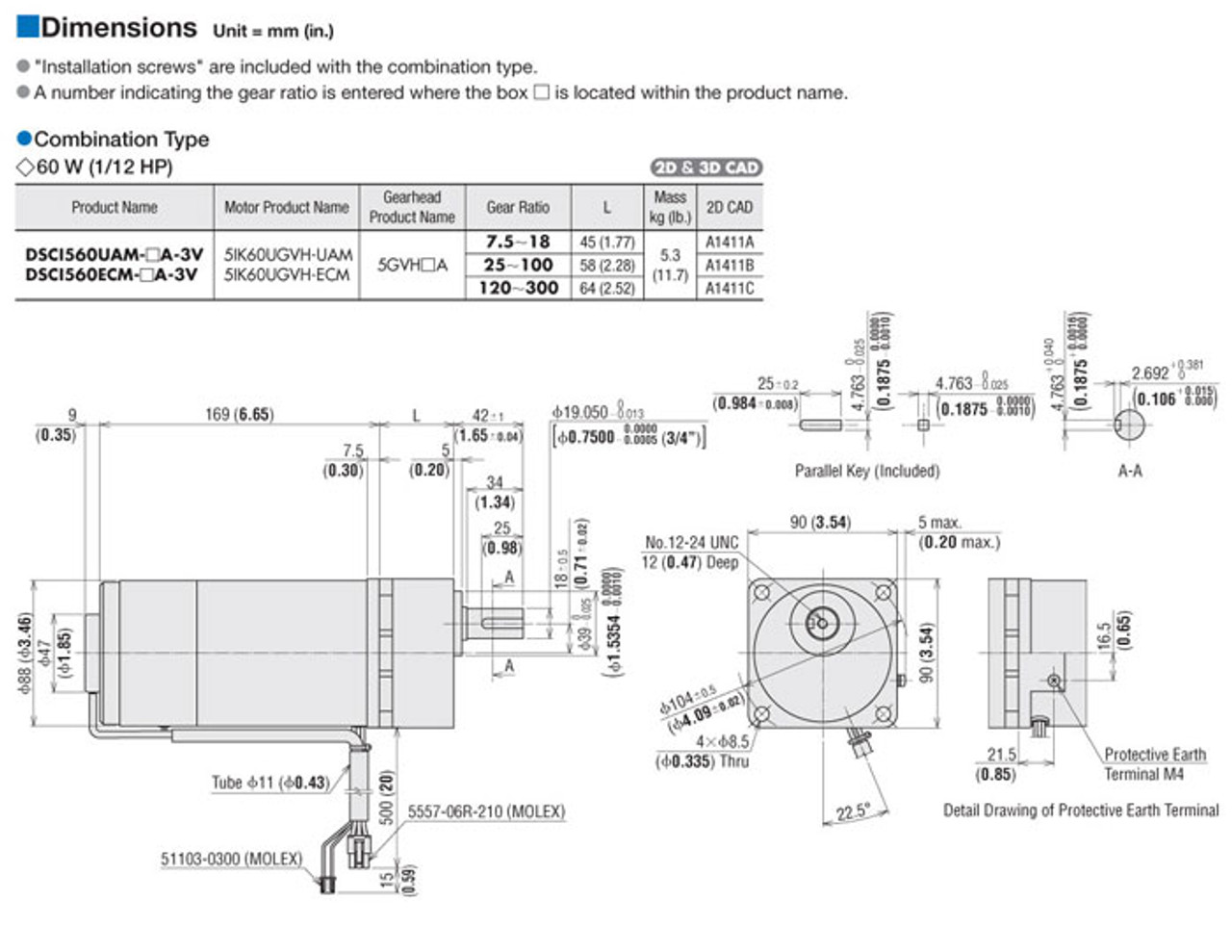 5IK60UECM-75A - Dimensions