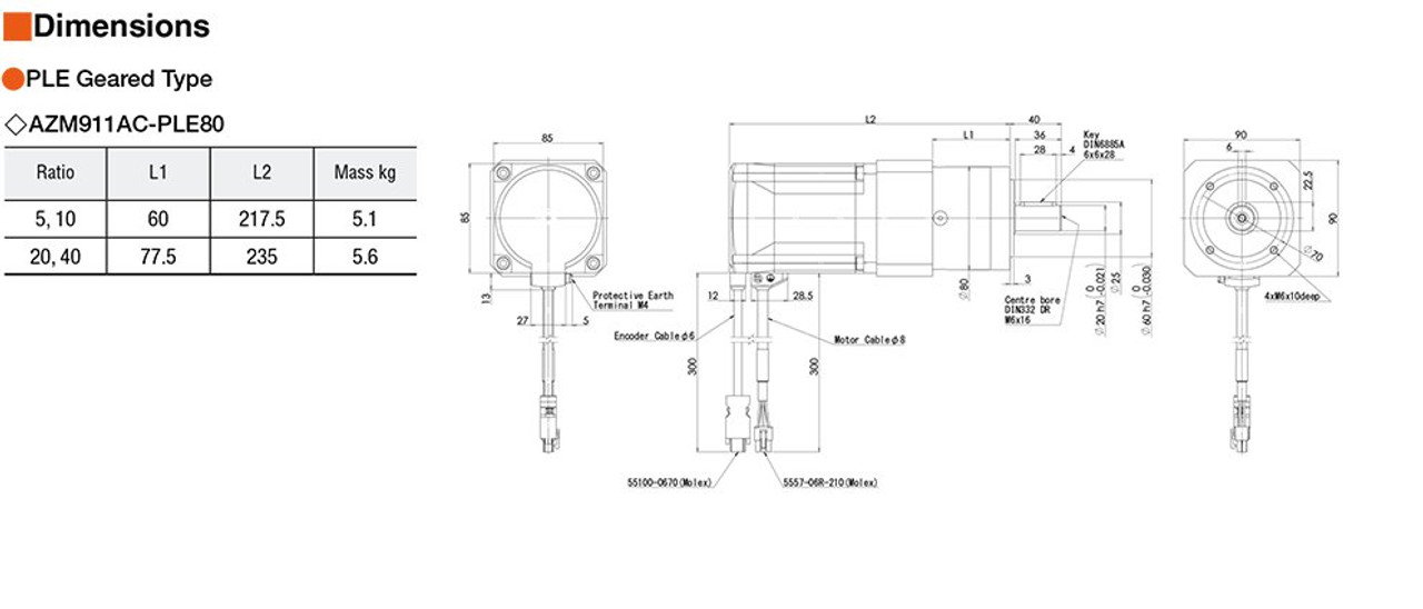 AZM911A0C / PLE080-10A / P00026 - Dimensions