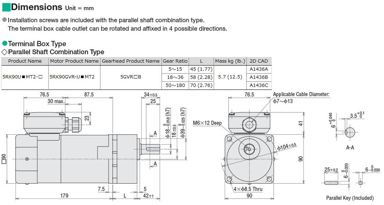 5RK90UCMT2-12.5 - Dimensions