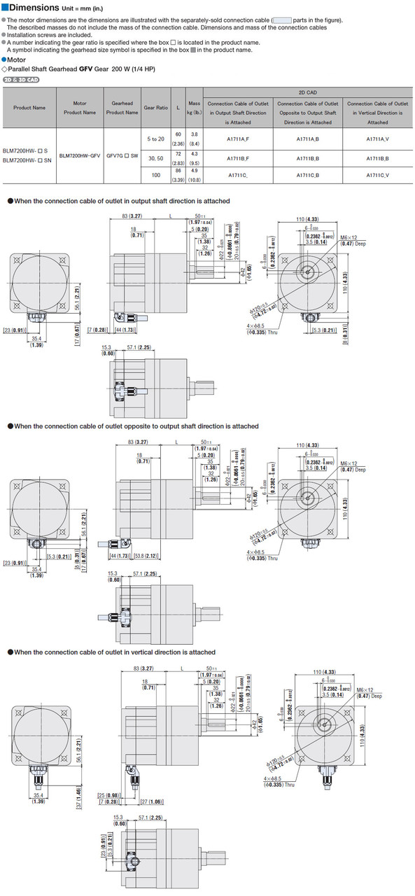 BLM7200HW-30S / BLE2D200-C - Dimensions