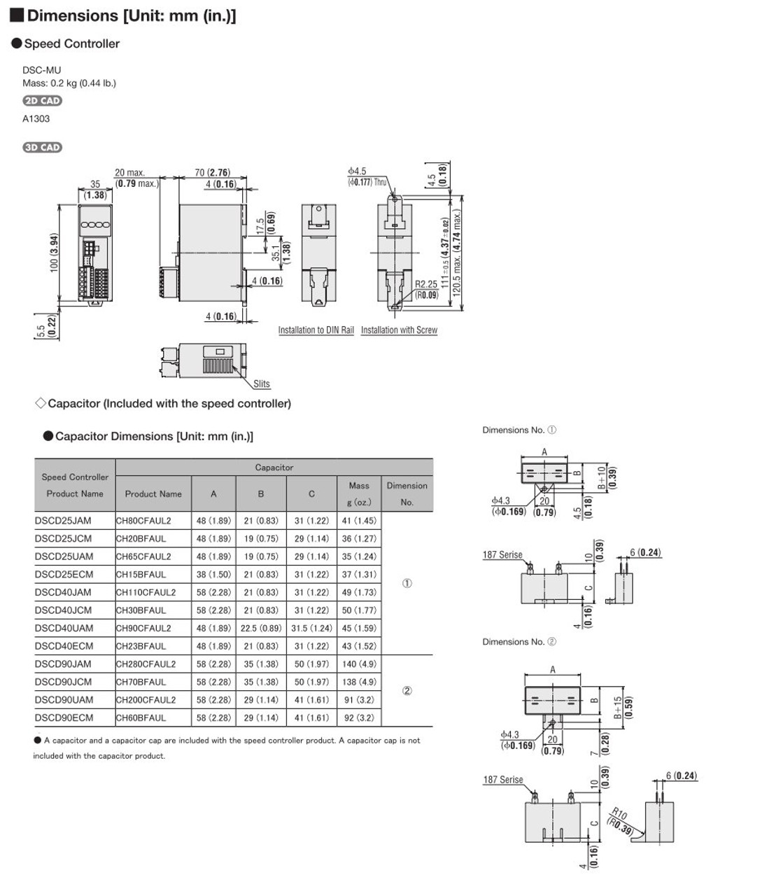 SCM425ECM-60 / DSCD25ECM - Dimensions