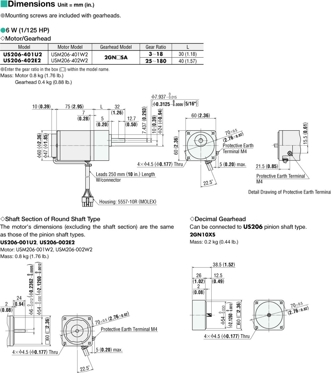 USM206-401W2 / 2GN6SA - Dimensions