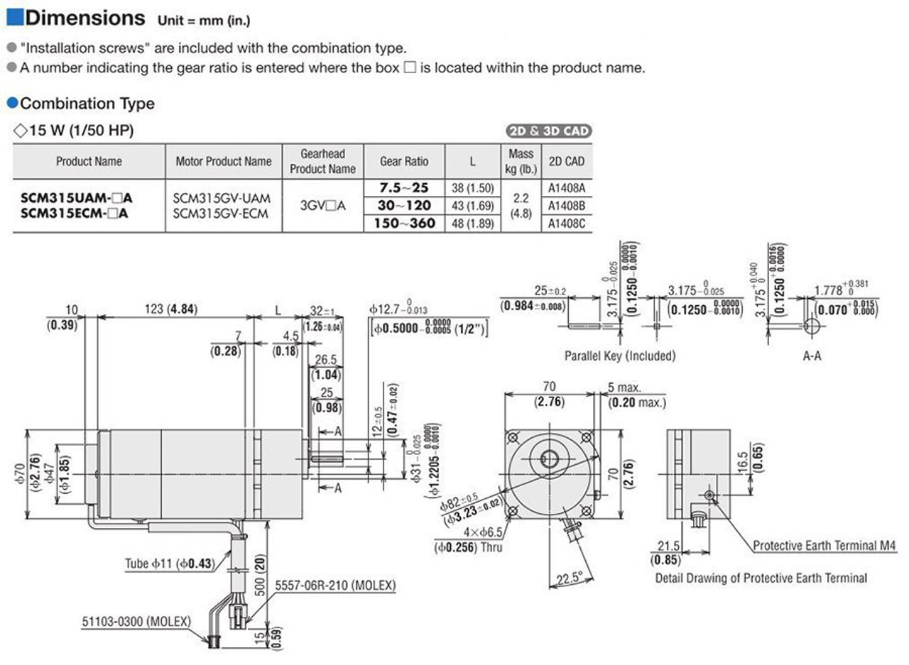 SCM315UAM-7.5A / DSCD15UAM - Dimensions