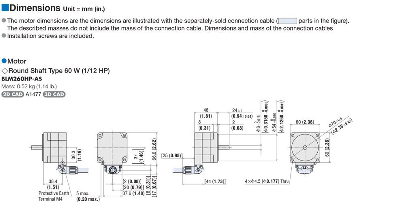 BLM260HP-AS / BLE2D60-A - Dimensions