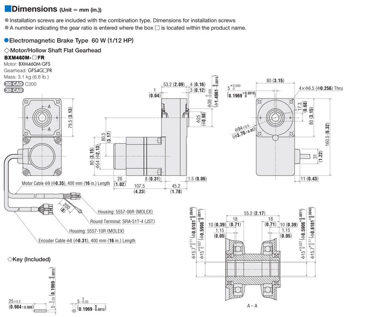 BXM460M-50FR - Dimensions