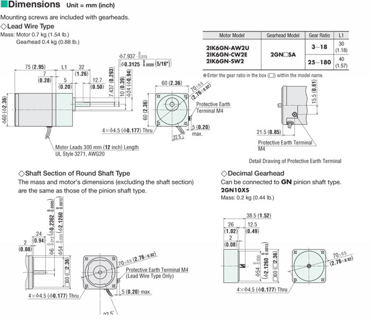 2IK6GN-AW2U / 2GN9SA - Dimensions