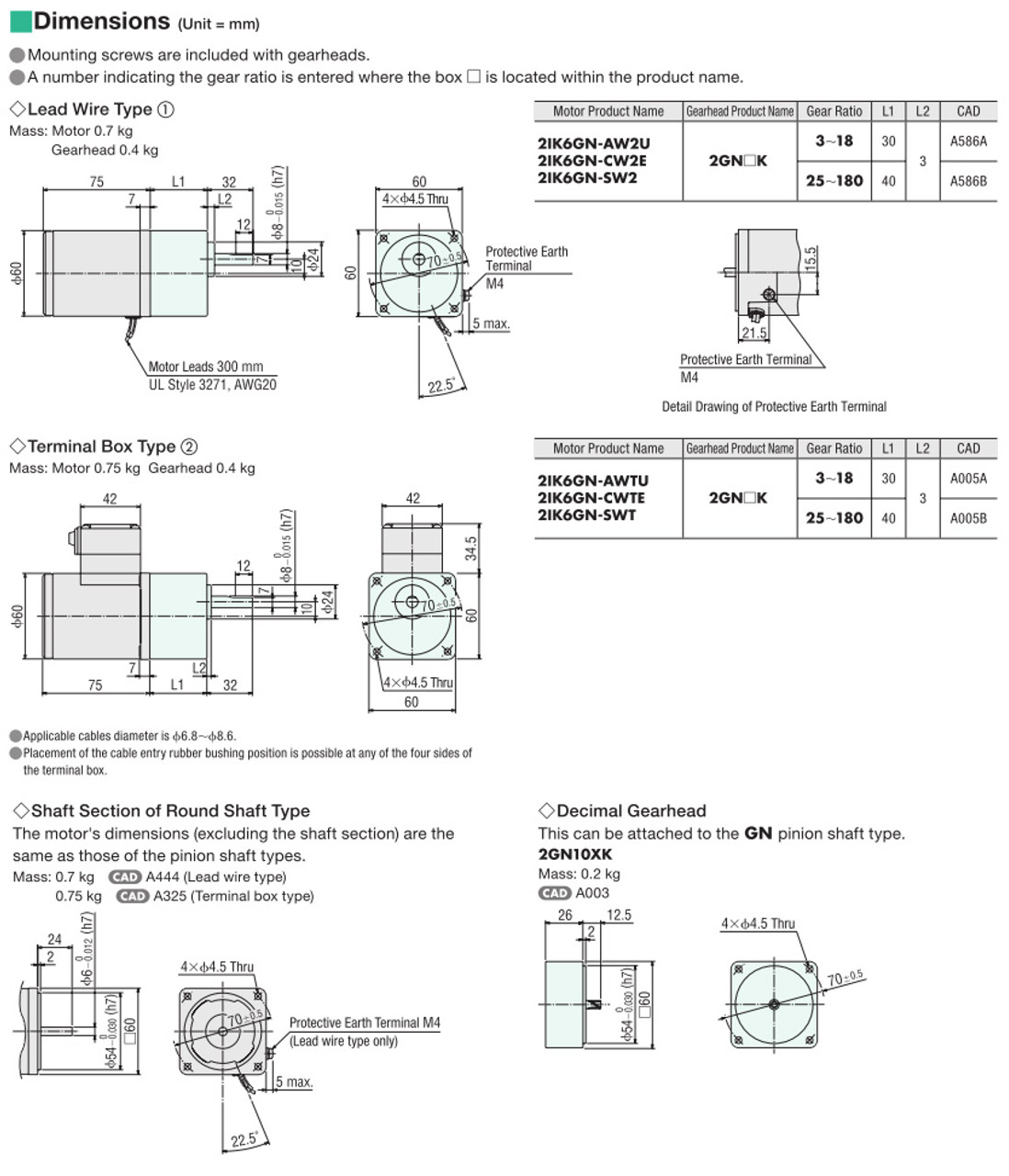 2IK6GN-CW2E / 2GN3K - Dimensions