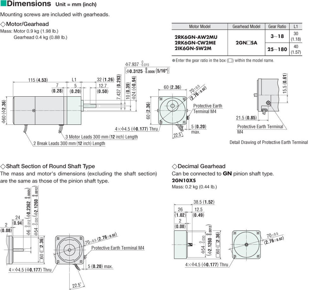 2IK6GN-SW2M / 2GN3.6SA - Dimensions