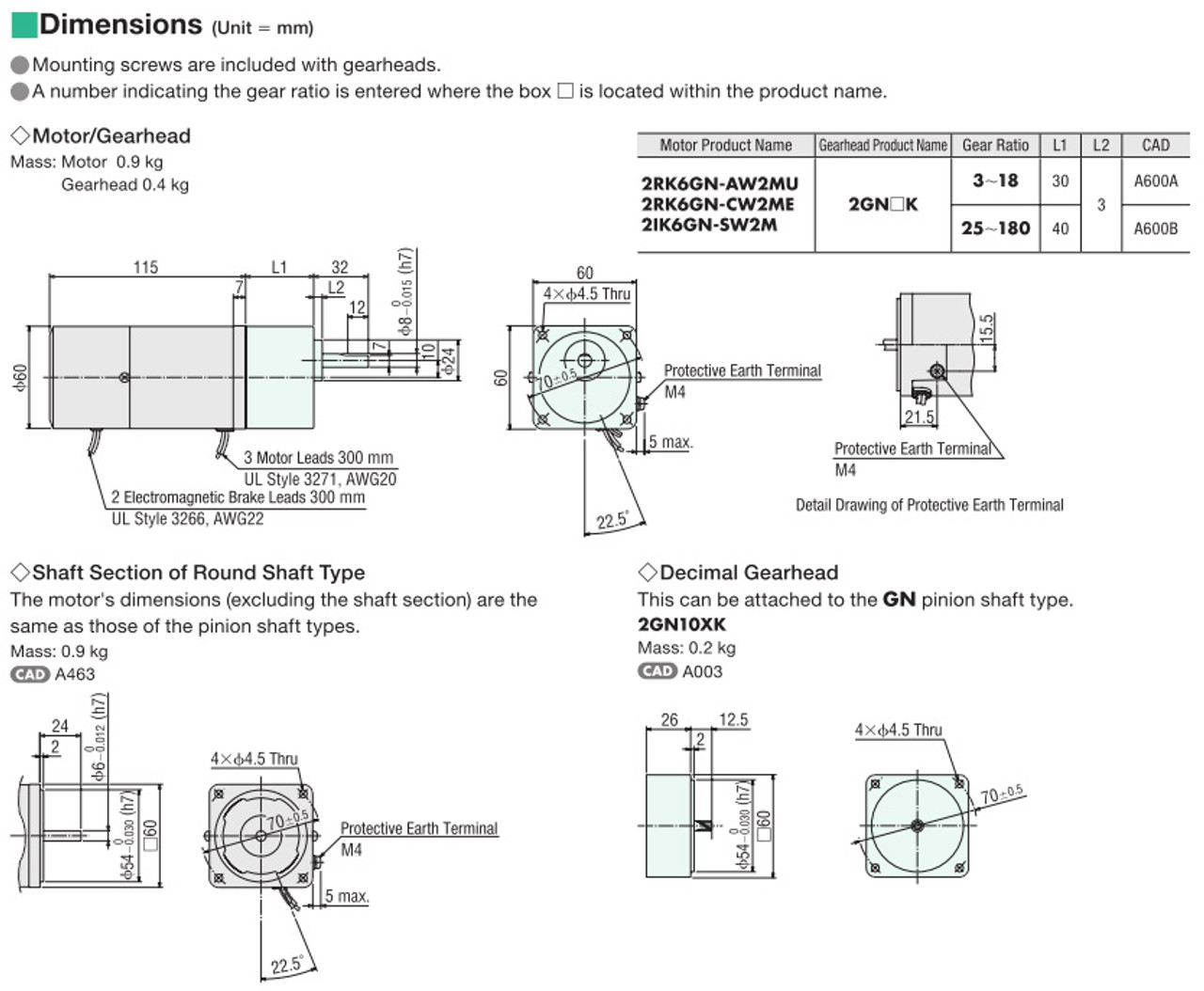 2IK6GN-SW2M / 2GN6K - Dimensions