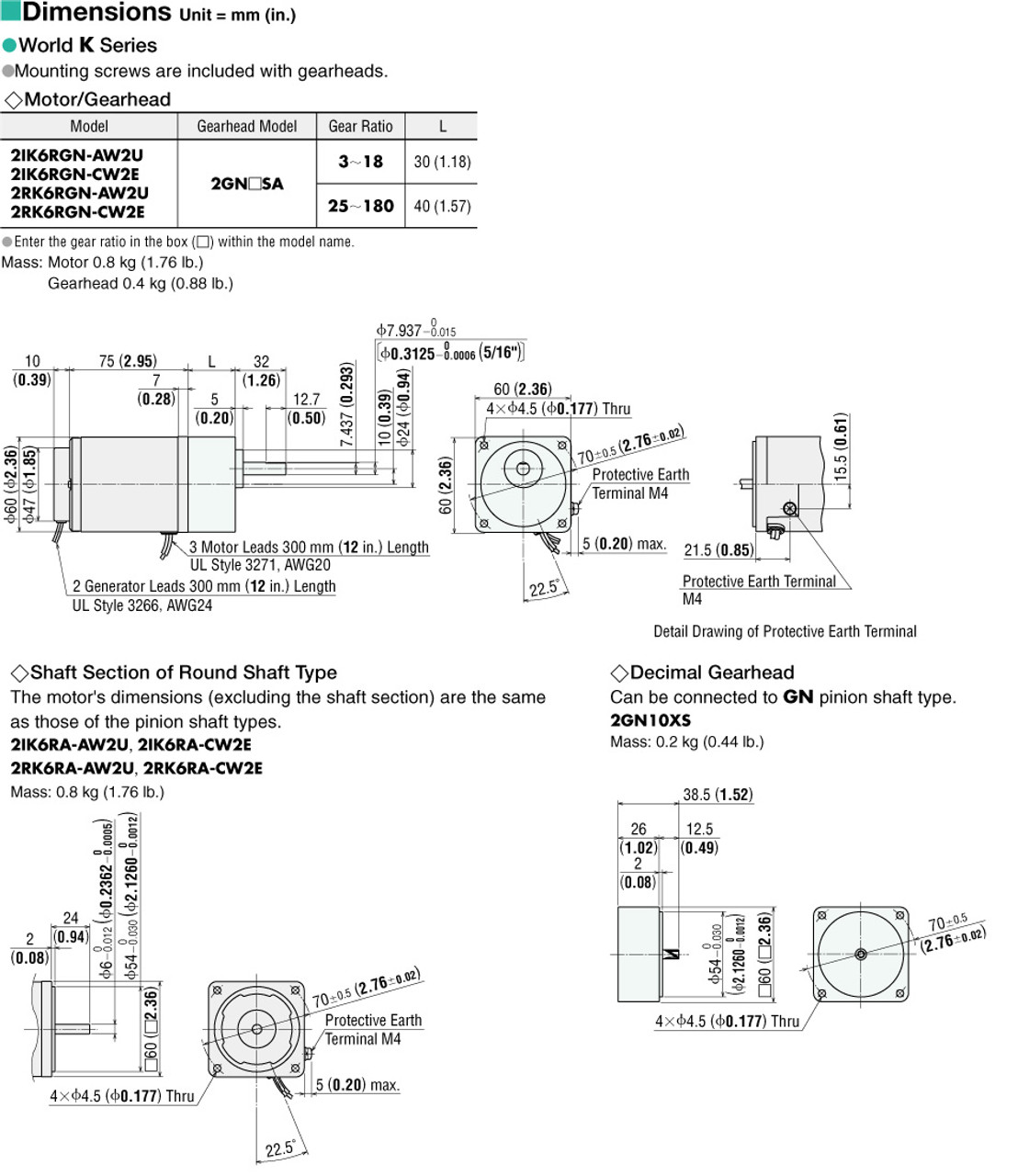 2IK6RGN-AW2U / 2GN3SA - Dimensions