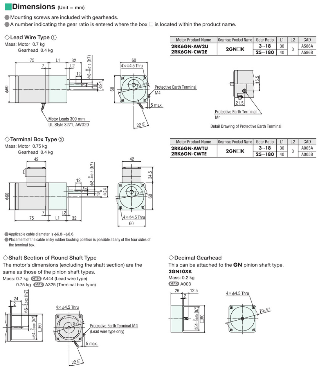 2RK6GN-AW2U / 2GN6K - Dimensions