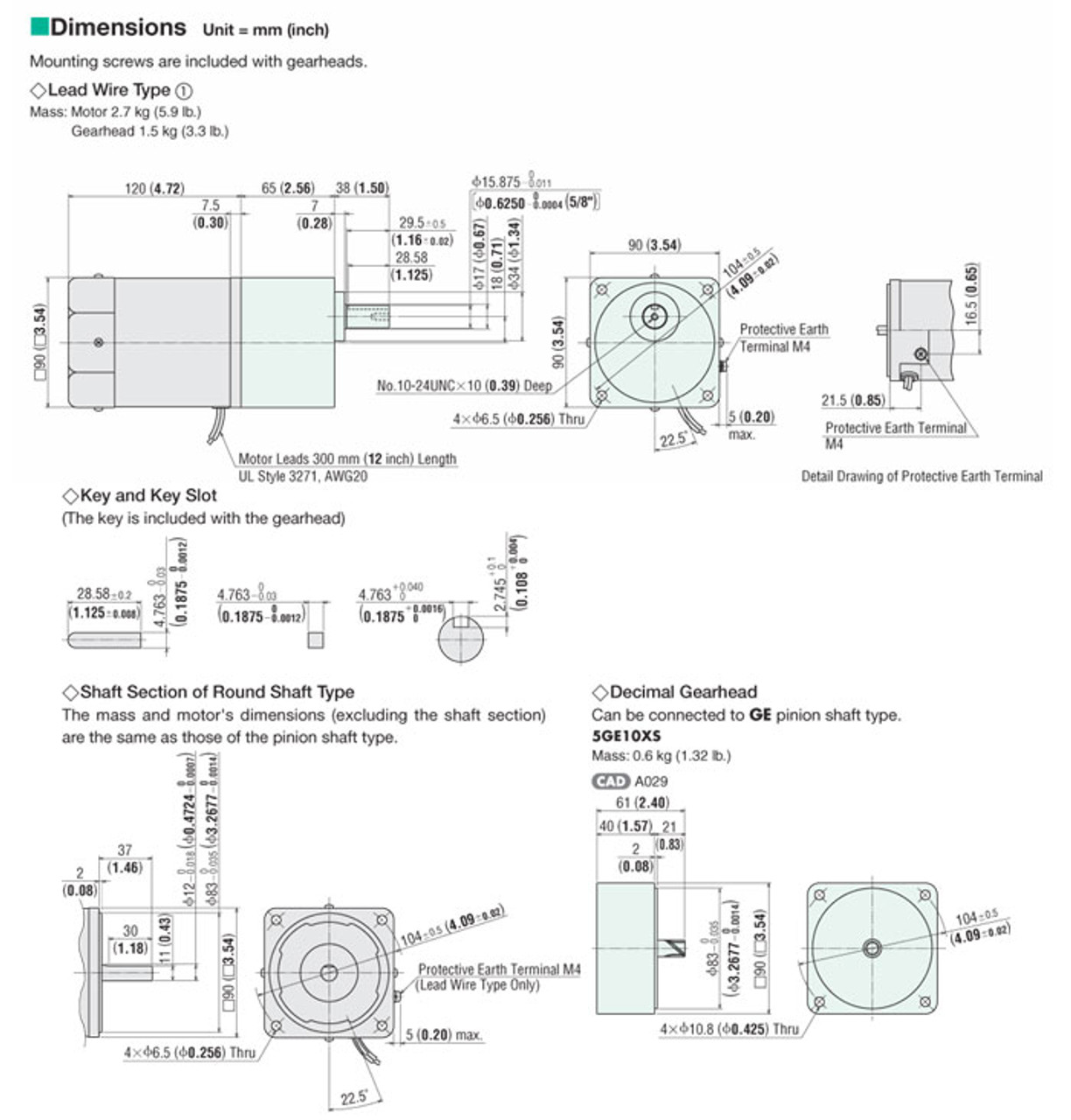 5RK60GE-AW2U / 5GE7.5SA - Dimensions