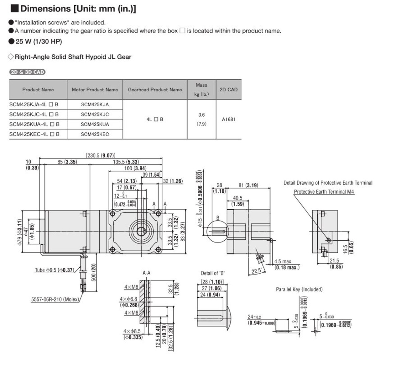 SCM425KUA-4L100B - Dimensions