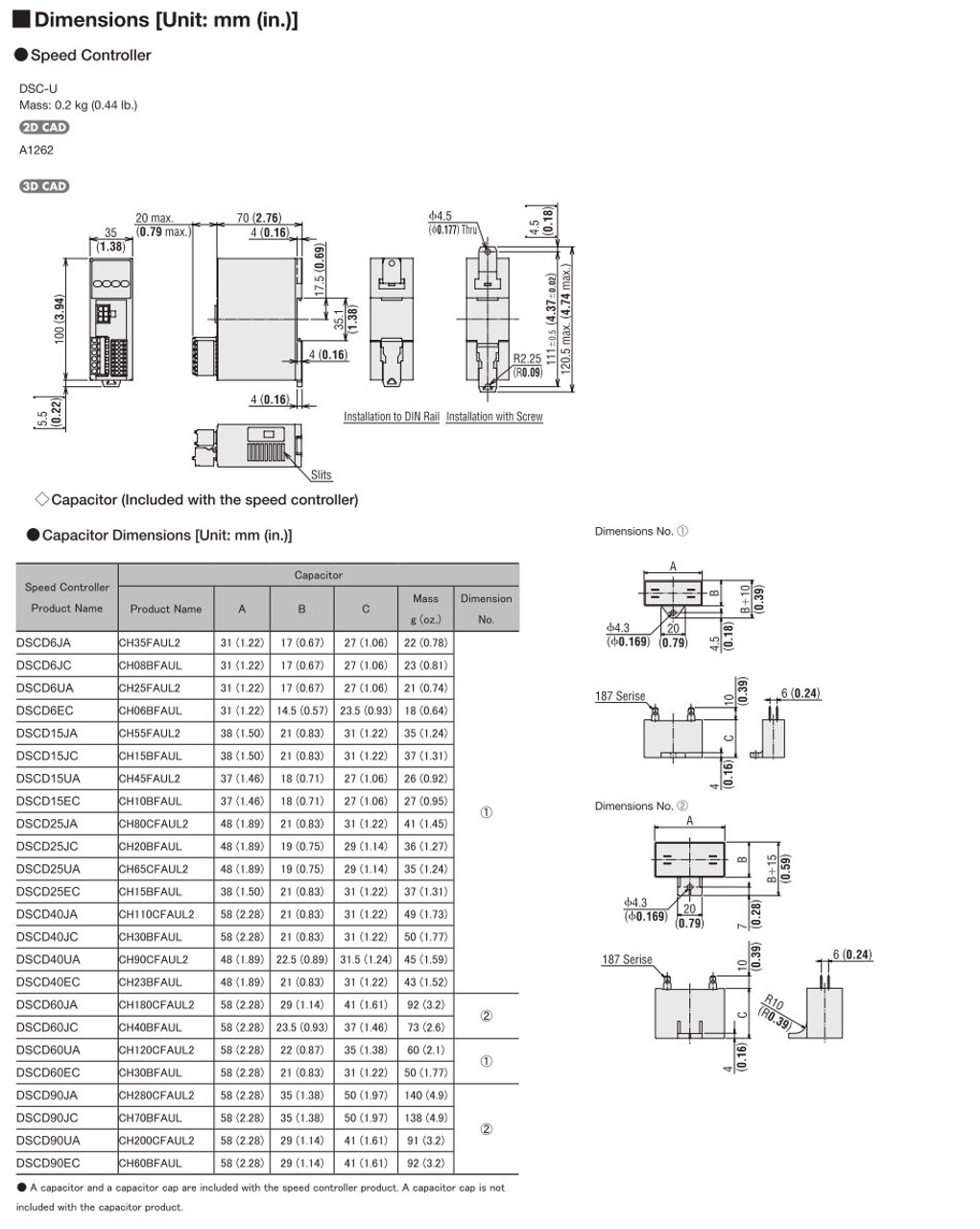 SCM315UA-250A / DSCD15UA - Dimensions