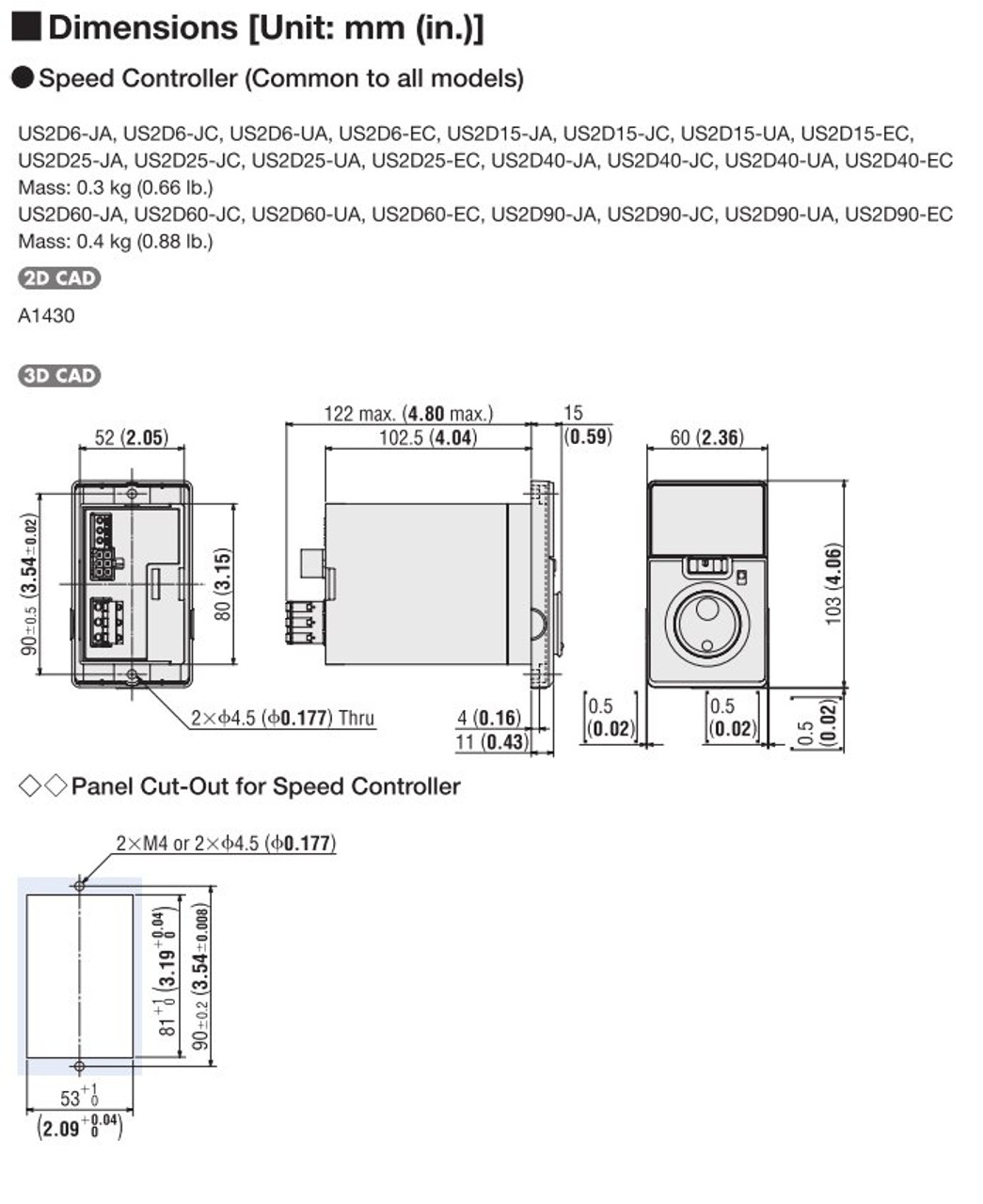 SCM315UA-250A / US2D15-UA-CC - Dimensions