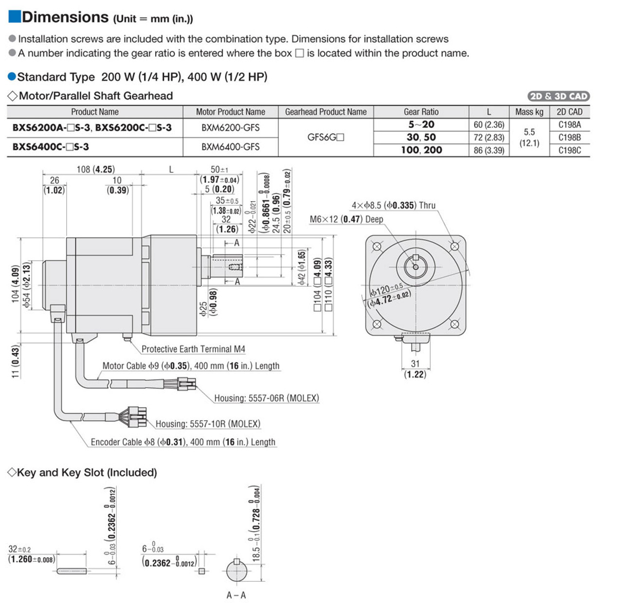 BXS6200C-10S - Dimensions