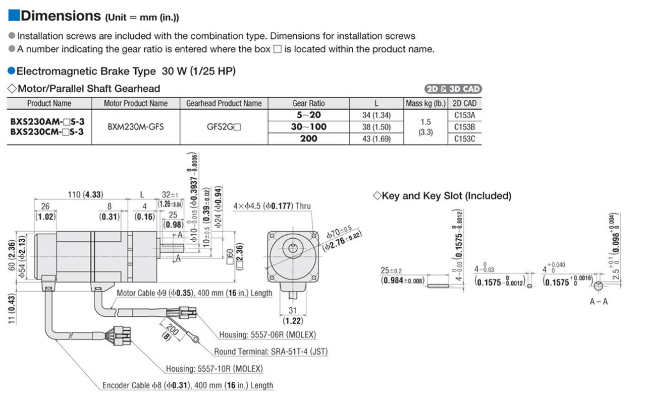 BXS230CM-100S - Dimensions